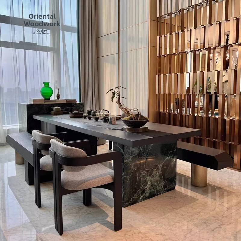 需定制新中国风实木茶几意大利无障碍豪华板岩岛茶几办公室家庭经