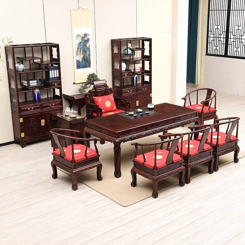 需定制国标红木家具印尼黑酸枝红木茶桌茶台新中式功夫茶桌实木金