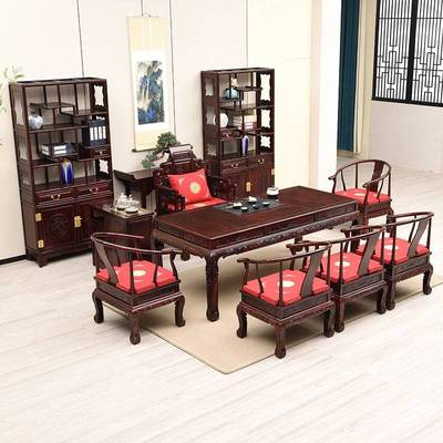 需定制国标红木家具印尼黑酸枝红木茶桌茶台新中式功夫茶桌实木金
