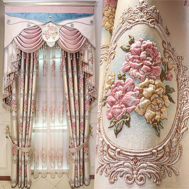 高档欧式卧室客厅奢华豪华大气别墅浮雕窗帘布窗纱落地窗成品定制