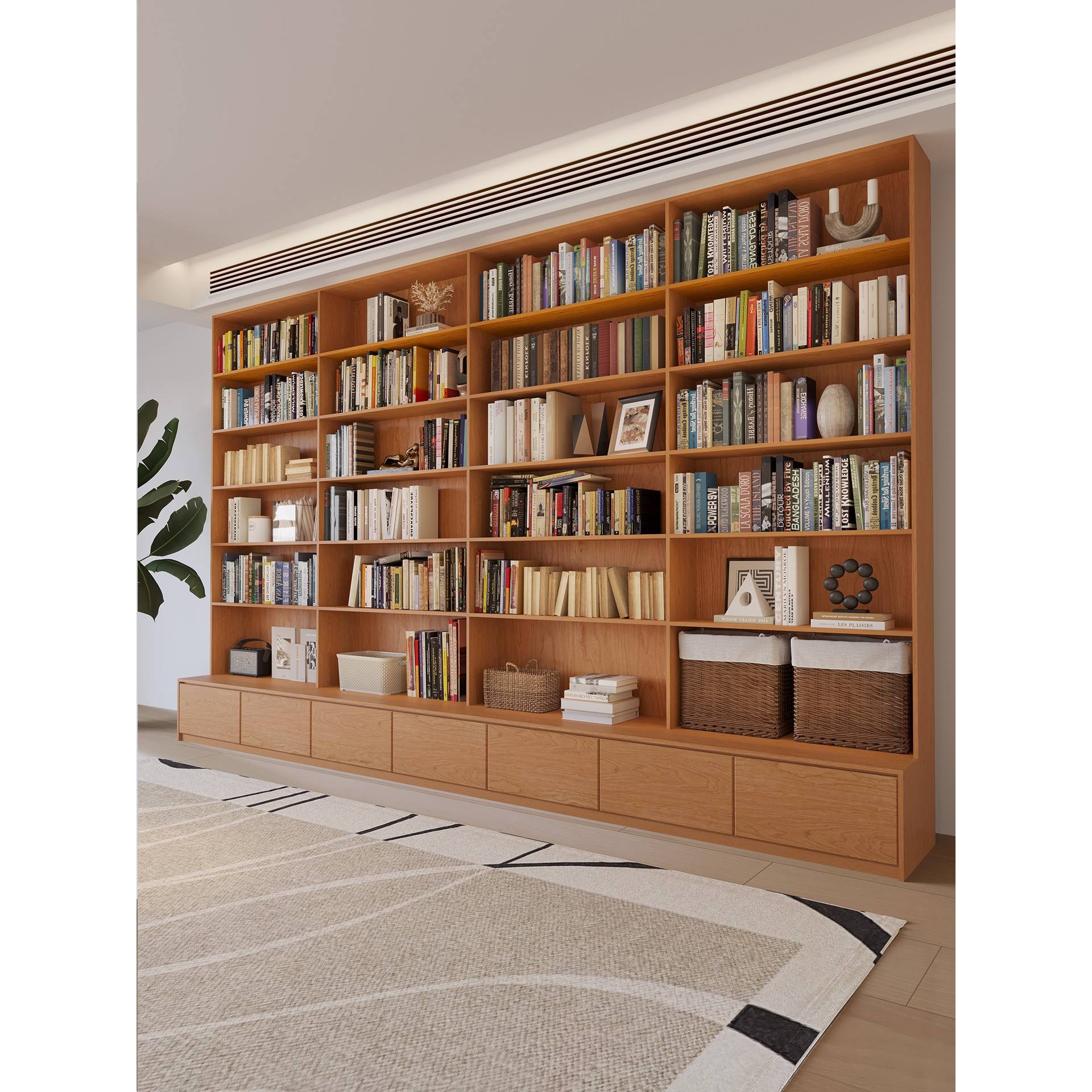 需定制书柜定制实木整满墙书柜落地一体到顶原木客厅图书馆家用置