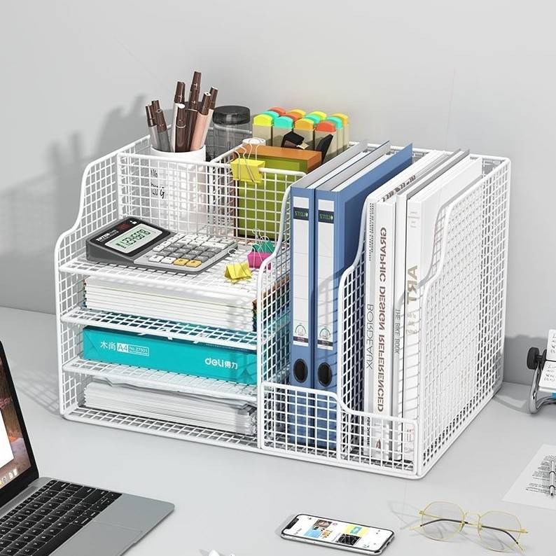 需定制桌面书架文件置物架办公桌上文件夹收纳盒书报架金属多层放