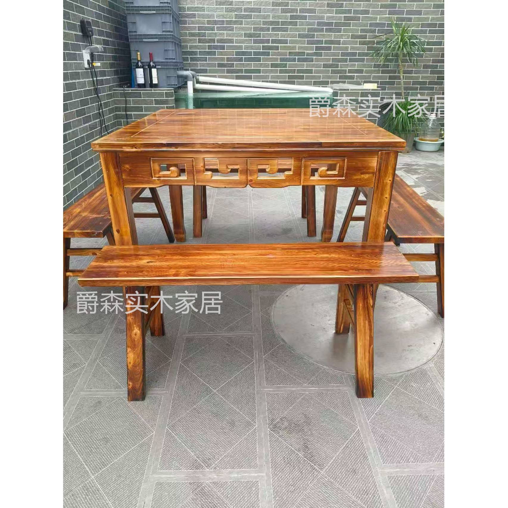 需定制全实木八仙桌彷古餐桌椅家用商用土菜馆饭店面馆酒店专用餐