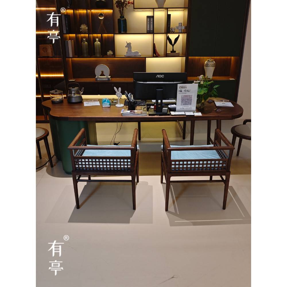 需定制有亭新中式实木茶桌椅组合设计师禅意会客家用茶台泡茶桌黑