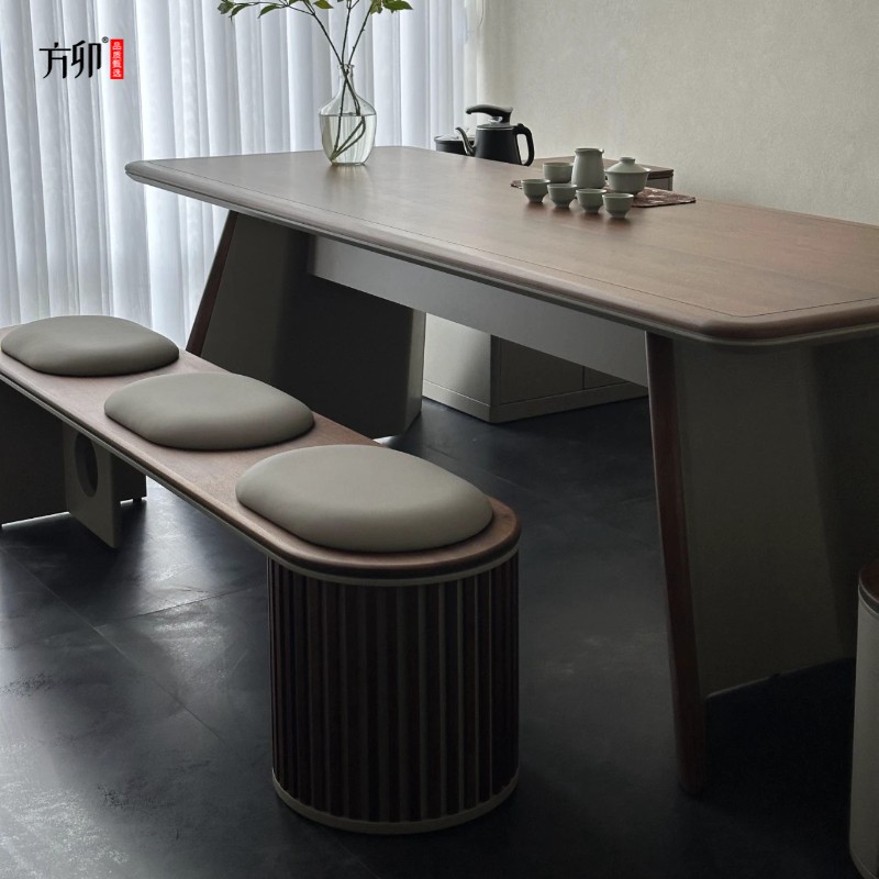 需定制方卯新中式茶桌椅组合黑胡桃木办公会客洽谈泡茶桌现代简约