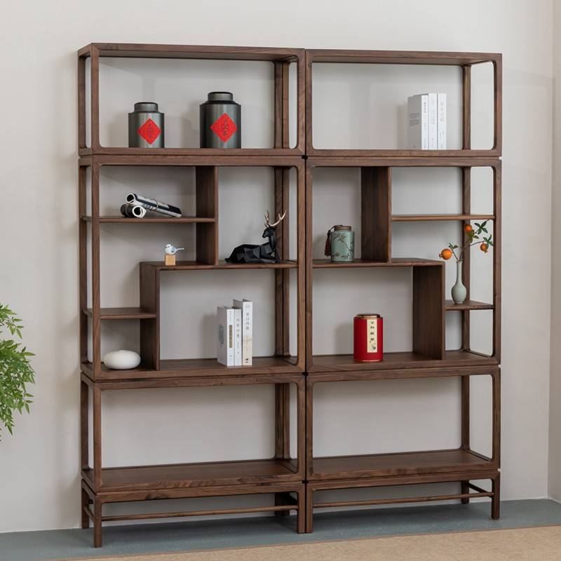 需定制新中式北美黑胡桃木博古架 宋式美学书柜酒柜书架茶叶柜禅