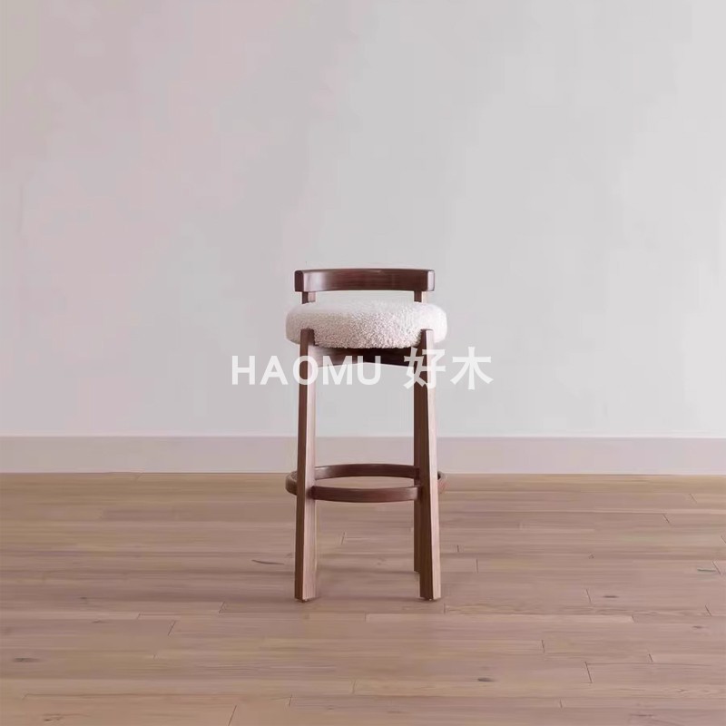 需定制复古实木吧台椅子家用简约高脚椅家用岛台吧台凳高脚凳前台
