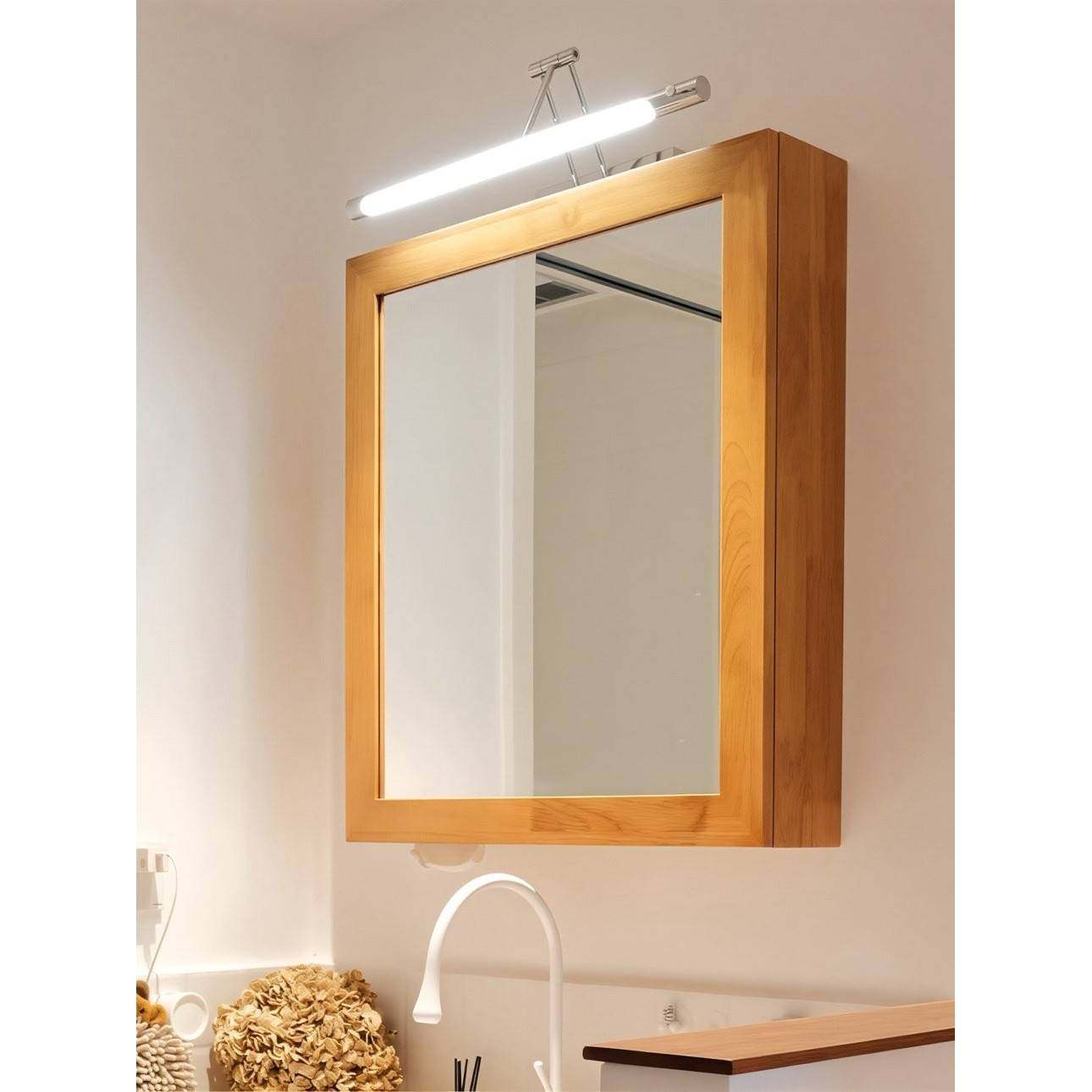 柚木色镜箱实木中古风镜前灯镜柜卫生间浴室镜柜现代中式收纳柜