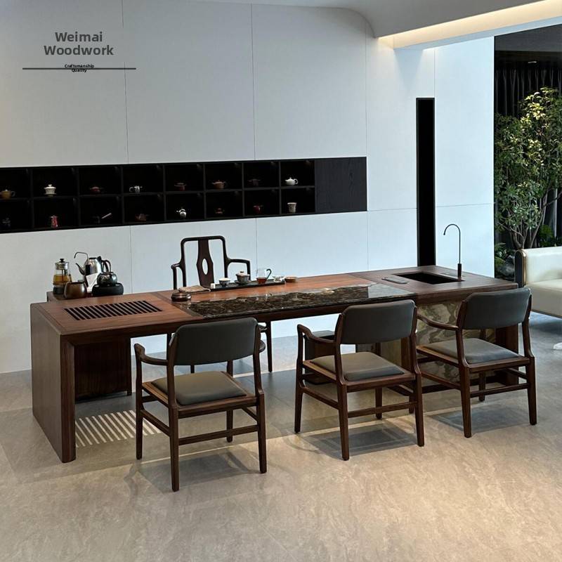 需定制新中国风北美黑胡桃茶几椅组合现代简约高端实木茶几功夫茶