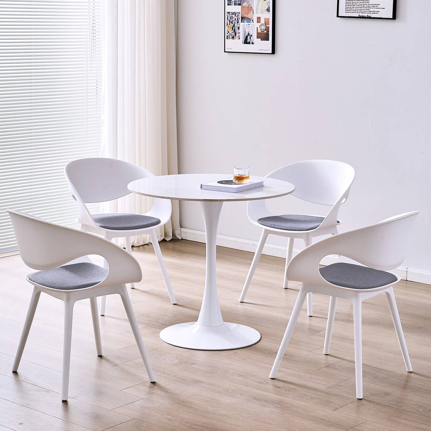 需定制北欧简约岩板洽谈桌椅组合展会接待休闲小圆桌商务咨询白色