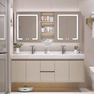 定制浴室柜岩板陶瓷无缝一体盆大双盆洗漱台洗手台洗脸盆组合150