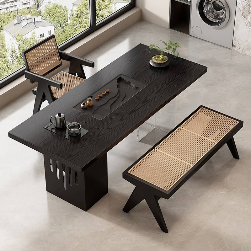 需定制侘寂风实木茶桌阳台书桌办公室泡茶桌茶台茶盘一体高级感现