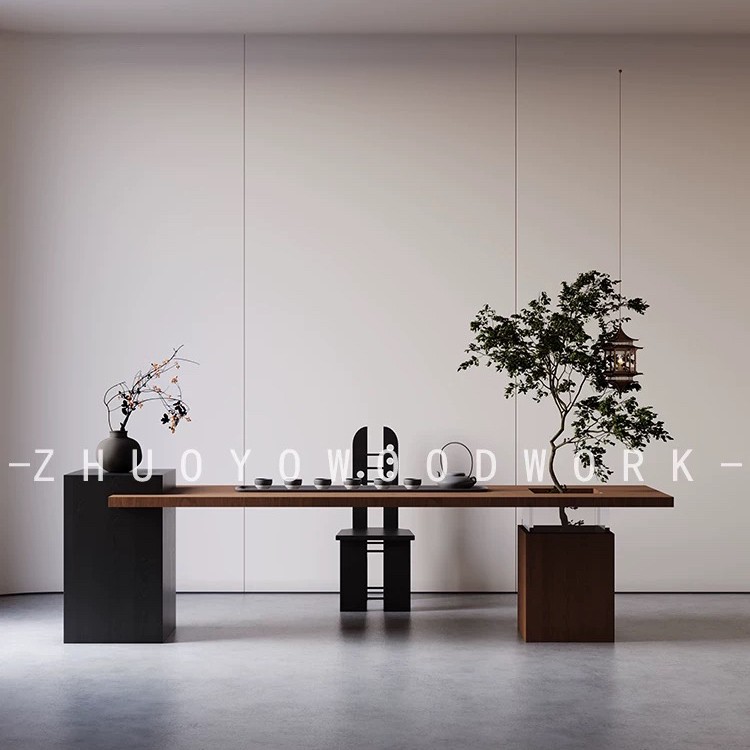 需定制新中式茶台白蜡木家用实木大板桌子现代简约阳台茶桌设计师