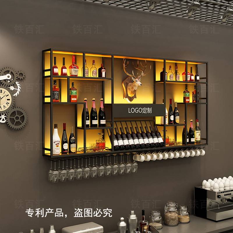 需定制工业风酒吧铁艺展示架创意餐厅红酒架子吧台酒柜靠墙壁挂式