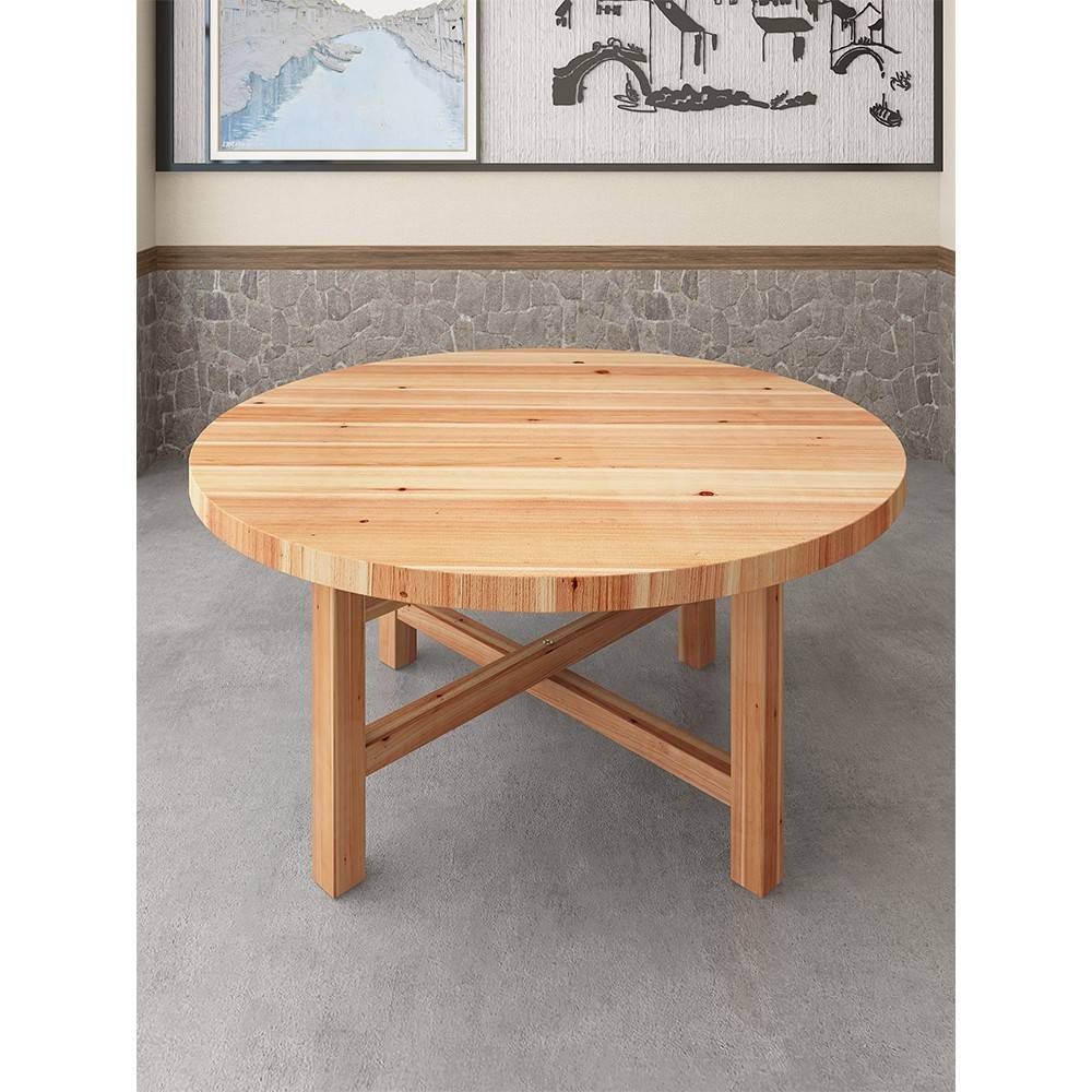 需定制实木圆餐桌椅商用杉木面板小户型家用吃饭木桌子饭店酒店折