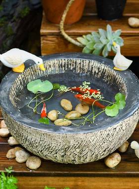 庭饰院件鱼水井装摆花园小池水培盆34020景水景中式天台仿古造景