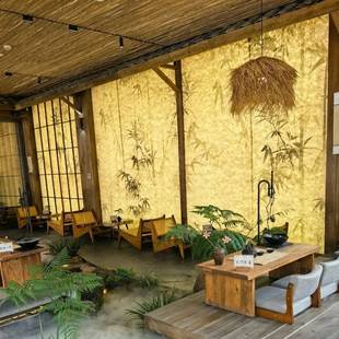 需定制新中式茶室竹子竹影杜邦纸灯箱宋式美学养生馆玄关彷格栅屏