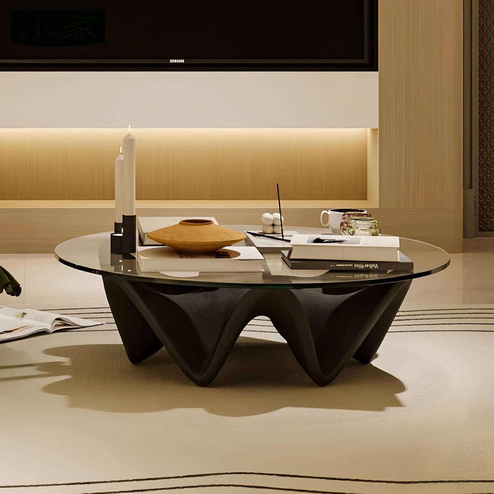 需定制设计师客厅波浪茶几玻璃纤维异形六角形造型茶桌创意透明玻