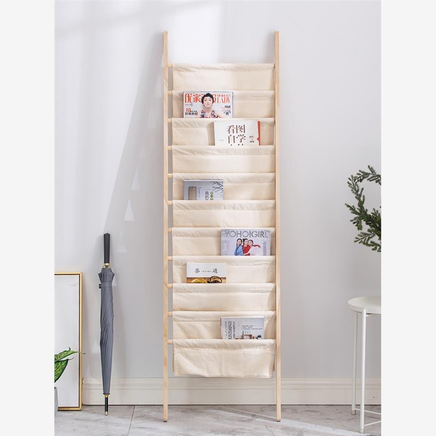 需定制布艺实木书架窄落地靠墙置物架木质书刊报绘本架杂志收纳展