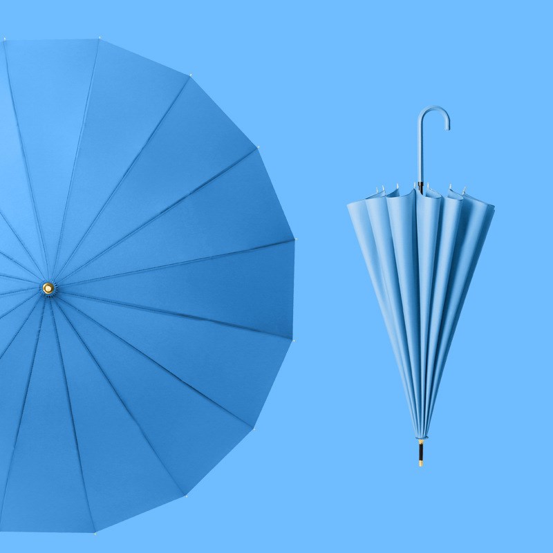 长柄伞纯色自动雨伞日系小清新16骨皮弯手柄素色广Q告雨伞可印log