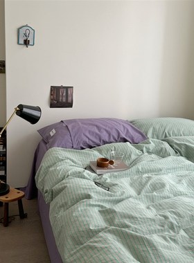 两个弗里达法式chics马蒂斯风格绿紫全棉水洗棉四季床品三四件套