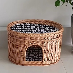 四季 藤编猫窝a猫屋猫房子猫别墅夏季 通用封闭可拆狗猫笼子猫咪窝