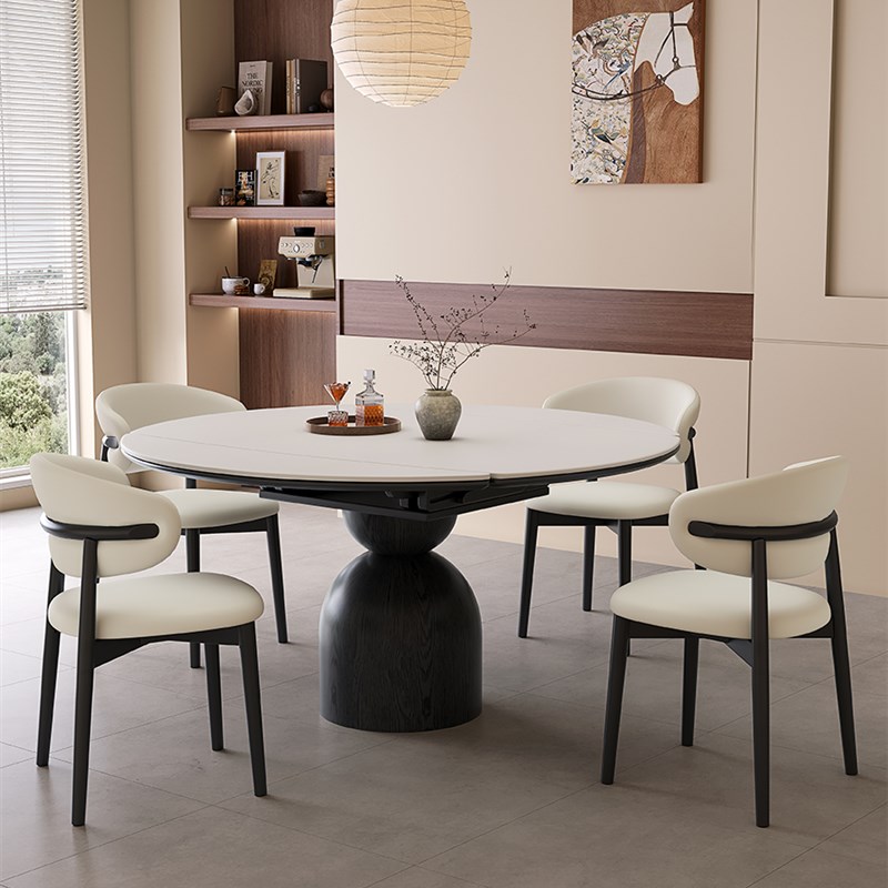 岩板餐桌2025新款中古风实木伸A缩现代简约方圆两用家用小户型饭