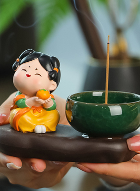 创意唐仕女禅意新中式茶桌茶宠z桌面香炉香薰小摆件香托线香插摆