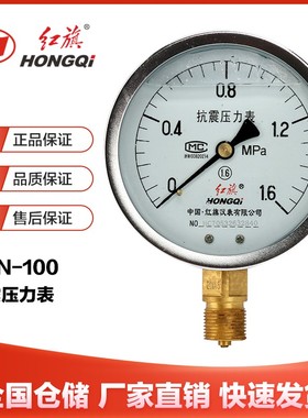 红旗仪表防震抗震压力表YTN-100耐震0-1mHpa充油压力表1.6级100mp