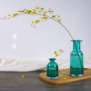 复古北欧风格 湖蓝色玻璃小花瓶 水升 花插 兰蕴家居 家居摆件