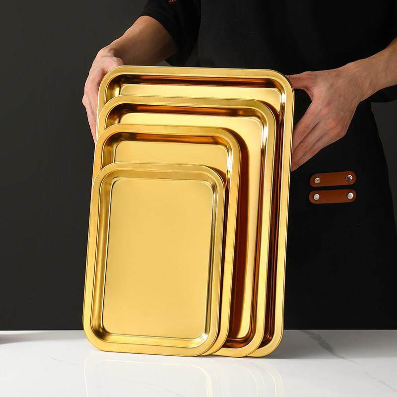304特厚不锈钢金色托盘方盘烧烤盘小吃盘子火锅菜盘饺子盘快餐盆,餐饮具,盘,淘宝优惠券,粉丝福利购,淘宝优惠卷