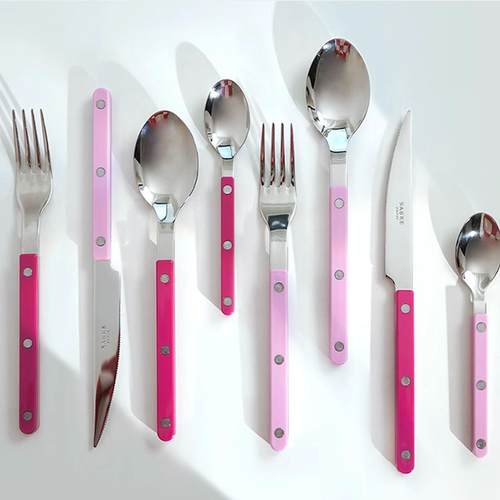 新品 法国正品Sabre Paris粉色玫红色亮面西餐具刀叉勺高级套装