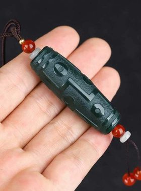 真品新疆和田玉天珠玉吊坠男士女士细料九眼天珠玉坠玉石挂件玉佩