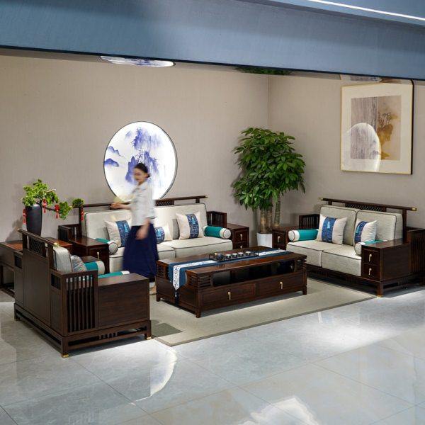 半墨现代新中式乌金木全实木123沙发组合大户型客厅真皮布艺沙发,住宅家具,实木沙发,淘宝优惠券,粉丝福利购,淘宝优惠卷