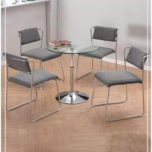 钢化玻璃小圆桌简约升降圆形洽谈桌子餐桌休闲咖啡桌不锈钢可旋转