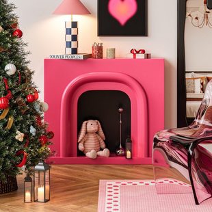 川田野火龙果色法式 饰柜拱形玄关柜置物架走廊玄关置物架 壁炉装