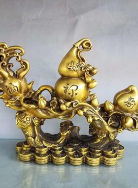 纯铜黄铜福禄寿如意摆件家居玄关博古架装饰工艺品贺寿祝寿礼品