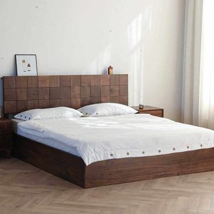 妙梵北美黑胡桃木床现代简约1.8米实木床婚床大床