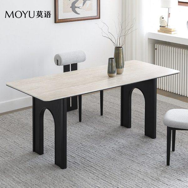 莫语/诺斯餐桌 法式复古实木洞石岩板餐桌小户型中古风长方形桌椅,住宅家具,岩板餐桌,淘宝优惠券,粉丝福利购,淘宝优惠卷