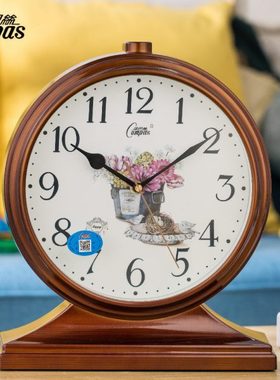 康巴丝座钟家用台式客厅创意欧式复古静音桌面电子大号老式摆件表