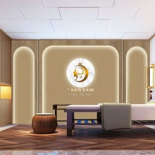 轻奢风木纹大理石墙纸3D立体理发店美容院logo定制前台背景墙壁纸