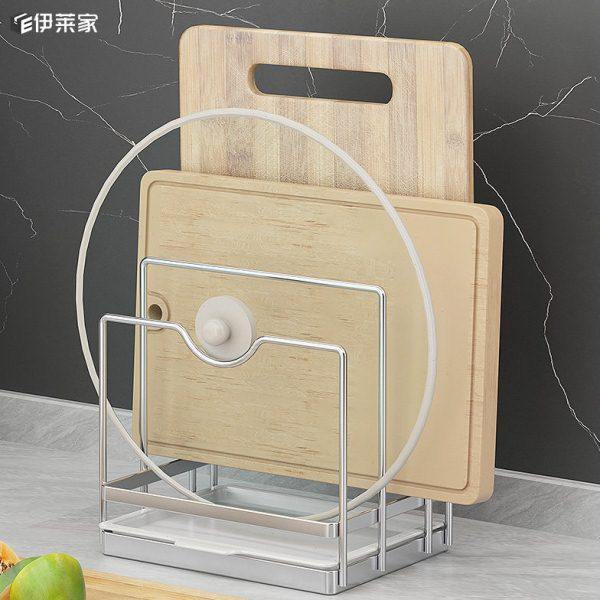 304不锈钢砧板架三格厨房台面厚菜案板沥水架锅盖收纳多用置物架