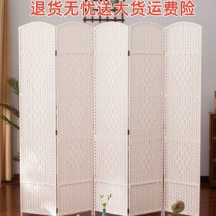 草编屏风隔断现代简约遮挡家用客厅卧室简易折叠移动折屏实木折屏