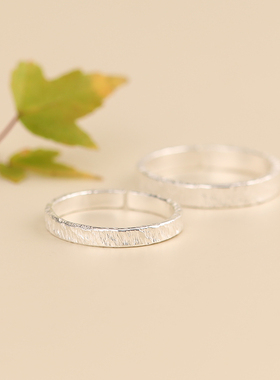 惜物《拾光》原创古l法锤纹手工S990纯足银简约情侣对戒指开口定