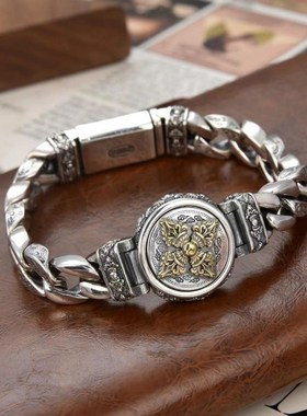 925镀银新款金刚杵手链民族风复古可转动大气质感个X性潮男厂家直