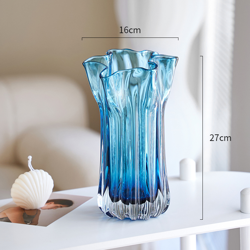 克莱因蓝色琉璃花瓶玻璃摆件客厅插鲜花水养北欧创U意餐桌轻奢干