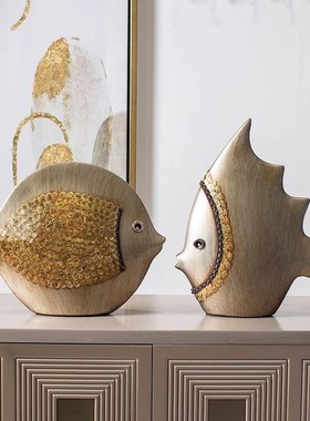 现代欧式轻奢高h档陶瓷摆件客厅玄关鱼摆件装饰品酒柜中式艺术家