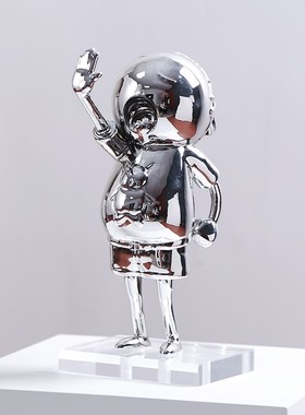 卡通树脂银色人物摆件现代艺术潮玩D简约客厅样板房儿童房玄关装