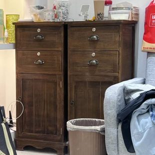储物柜田园简约现代收纳柜子带锁 地中海实木床头柜复古组合抽屉式