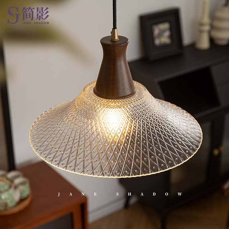 法式中古风餐厅玻璃胡桃木吊灯三头餐桌岛台复古V吧台高级感灯具